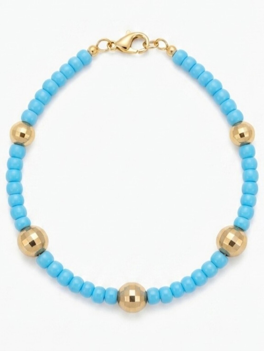 Vintage Turquoise Beaded Bracelet Gold Faceted Accents 1970s 1980s Jewelry